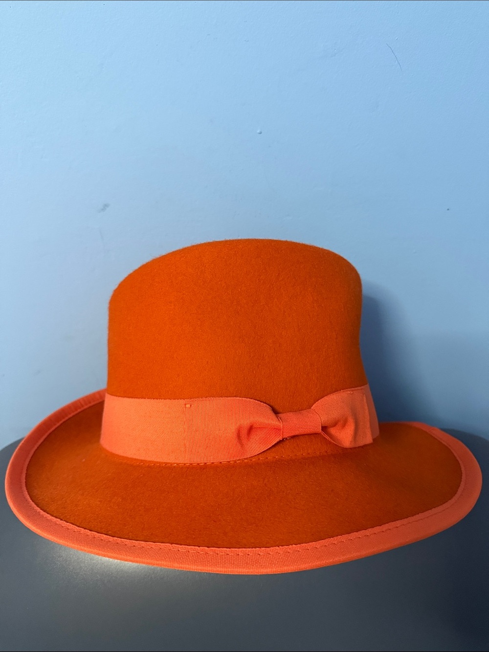 Sassy Jones Bold Orange Angled Fedora with Bow